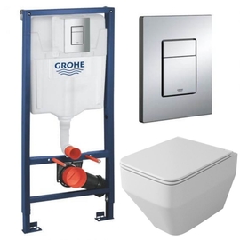 Комплект система инсталляции для унитазов GROHE RAPID SL с кнопкой смыва 38732000 и унитаз подвесной безободковый OWL Eld Ruta-H с сиденьем DP микролифт - фото, отзывы, цена
