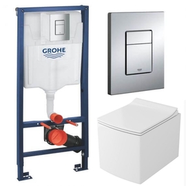 Комплект система инсталляции для унитазов GROHE RAPID SL с кнопкой смыва 38732000 и унитаз подвесной безободковый OWL Cube Ruta-H с сиденьем DP микролифт - фото, отзывы, цена