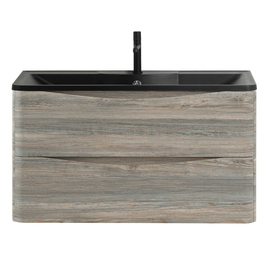 Тумба с раковиной подвесная BelBagno ACQUA 100 Серое дерево, раковина черная - фото, отзывы, цена