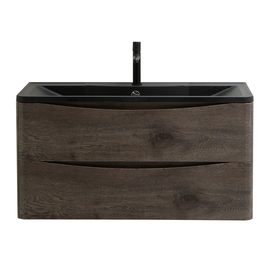 Тумба с раковиной подвесная BelBagno ACQUA 100 Rovere Nature Grigio, раковина черная - фото, отзывы, цена