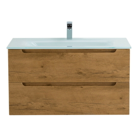 Тумба со стеклянной раковиной подвесная BelBagno ETNA 80 Rovere Nature, раковина белая - фото, отзывы, цена