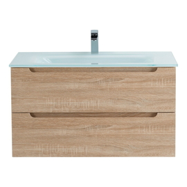 Тумба со стеклянной раковиной подвесная BelBagno ETNA 80 Rovere Bianco, раковина белая - фото, отзывы, цена