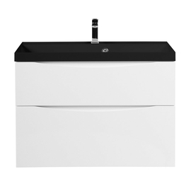 Тумба с раковиной подвесная BelBagno MARINO-H60 80 Bianco Lucido, раковина черная - фото, отзывы, цена