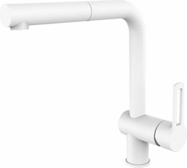 Смеситель для мойки Paffoni с поворотным изливом и выдвижным 1 режим.душем из ABS, белый матовый, RIN185BO - фото, отзывы, цена