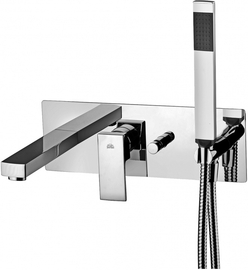 Смеситель для ванны Paffoni встраиваемый с девиатором на 2 выхода, в к-те с душ.гарнитуром и накладкой из нерж. Стали 350х120мм,девиатор-кнопка, хром, EL001CR - фото, отзывы, цена