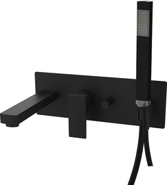 Смеситель для ванны Paffoni встраиваемый с девиатором на 2 выхода, в к-те с душ.гарнитуром и накладкой из нерж. Стали 350х120мм,девиатор-кнопка, черный матовый, EL001NO - фото, отзывы, цена