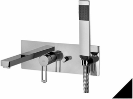 Смеситель для ванны Paffoni встраиваемый с девиатором на 2 выхода, в к-те с душ.гарнитуром и накладкой из нерж. Стали 350х120мм,девиатор-кнопка, черный матовый, RIN001NO - фото, отзывы, цена