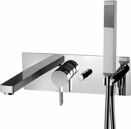 Смеситель для ванны Paffoni встраиваемый на 2 выхода, накладка из нерж стали 350х120мм, душ гарнитур PREMIUM из металла, девиатор-кнопка, хром, RO001CR - фото, отзывы, цена