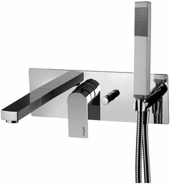Смеситель для ванны Paffoni встраиваемый с девиатором на 2 выхода, в к-те с душ.гарнитуром и накладкой из нерж. Стали 350х120мм,девиатор-кнопка, хром, TA001CR - фото, отзывы, цена