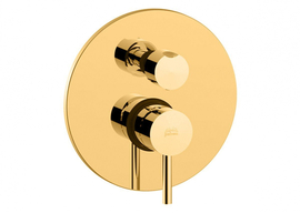 Смеситель встраиваемый для душа Paffoni на 2 выход с накладкой из металла диаметр 200мм, девиатор-картридж, 2 положения+1 комбо, Золото медовое брашированное, LIG018HGSP, LIG018HGSP - фото, отзывы, цена