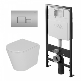 Комплект D&K: Унитаз подвесной Venice DT1026016, сиденье микролифт, белый, инсталляция DI8055119, клавиша смыва Quadro DB1519002, матовый хром - фото, отзывы, цена