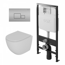 Комплект D&K: Унитаз подвесной Matrix DT1396016, сиденье микролифт, белый, инсталляция DI8055119, клавиша смыва Quadro DB1519002, матовый хром - фото, отзывы, цена