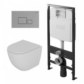 Комплект D&K: Унитаз подвесной Matrix DT1396016, сиденье микролифт, белый, инсталляция DI8055119, клавиша смыва Quadro DB1519001, хром - фото, отзывы, цена