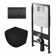 Комплект D&K: Унитаз подвесной Matrix DT1396025, сиденье микролифт, черный, инсталляция DI8055119, клавиша смыва Berlin DB1439025, черный - фото, отзывы, цена