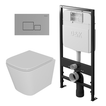 Комплект D&K: Унитаз подвесной Berlin DT1436016, сиденье микролифт, белый, инсталляция DI8055119, клавиша смыва Quadro DB1519001, хром - фото, отзывы, цена