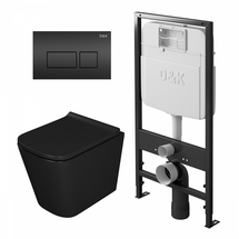 Комплект D&K: Унитаз подвесной Berlin DT1436025, сиденье микролифт, черный, инсталляция DI8055119, клавиша смыва Berlin DB1439025, черный - фото, отзывы, цена