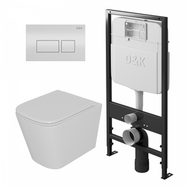 Комплект D&K: Унитаз подвесной Quadro DT1516016, сиденье микролифт, белый, инсталляция DI8055119, клавиша смыва Berlin DB1439016, белый - фото, отзывы, цена