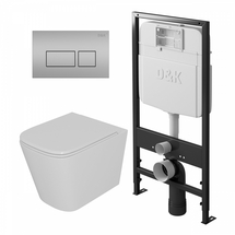 Комплект D&K: Унитаз подвесной Quadro DT1516016, сиденье микролифт, белый, инсталляция DI8055119, клавиша смыва Berlin DB1439002, матовый хром - фото, отзывы, цена