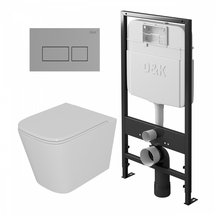 Комплект D&K: Унитаз подвесной Quadro DT1516016, сиденье микролифт, белый, инсталляция DI8055119, клавиша смыва Berlin DB1439001, хром - фото, отзывы, цена