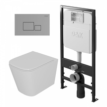 Комплект D&K: Унитаз подвесной Quadro DT1516016, сиденье микролифт, белый, инсталляция DI8055119, клавиша смыва Quadro DB1519001, хром - фото, отзывы, цена