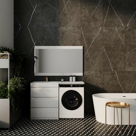 Тумба с раковиной напольная Style Line Даллас 130, 3 ящика, Люкс белая, PLUS, левый - фото, отзывы, цена