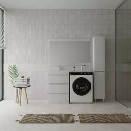 Тумба с раковиной напольная Style Line Даллас 120 3 ящика Люкс белая, PLUS, левый - фото, отзывы, цена