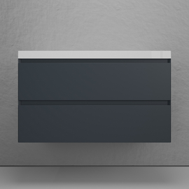 Тумба подвесная Style Line Манхэттен 100 с раковиной Asti 100, эмаль, 2 ящика, Plus, графит - фото, отзывы, цена