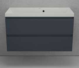 Тумба подвесная Style Line Манхэттен 100 с раковиной Asti 100 жасмин, эмаль, 2 ящика, Plus, графит - фото, отзывы, цена