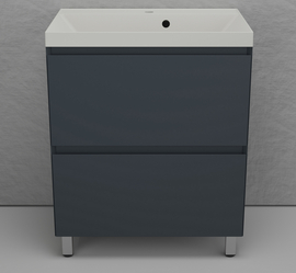 Тумба напольная Style Line Манхэттен 70 с раковиной Asti 70 жасмин, эмаль, 2 ящика, Plus, графит - фото, отзывы, цена