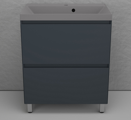Тумба напольная Style Line Манхэттен 70 с раковиной Asti 70 серый шелк, эмаль, 2 ящика, Plus, графит - фото, отзывы, цена