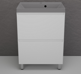 Тумба напольная Style Line Манхэттен 60 с раковиной Asti 60 серый шелк, эмаль, 2 ящика, Plus, белая матовая - фото, отзывы, цена