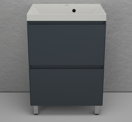 Тумба напольная Style Line Манхэттен 60 с раковиной Asti 60 жасмин, эмаль, 2 ящика, Plus, графит - фото, отзывы, цена