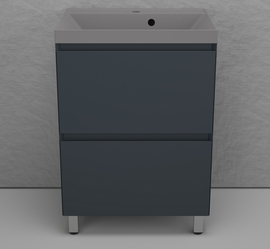 Тумба напольная Style Line Манхэттен 60 с раковиной Asti 60 серый шелк, эмаль, 2 ящика, Plus, графит - фото, отзывы, цена