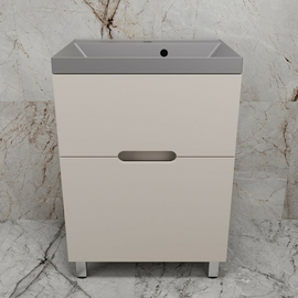 Тумба напольная Style Line Матис 60 с раковиной Asti 60 серый шелк, 2 ящика, крем - фото, отзывы, цена