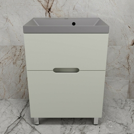 Тумба напольная Style Line Матис 60 с раковиной Asti 60 серый шелк, 2 ящика, олива - фото, отзывы, цена