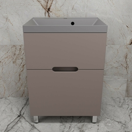 Тумба напольная Style Line Матис 60 с раковиной Asti 60 серый шелк, 2 ящика, тауп темный - фото, отзывы, цена