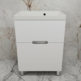 Тумба напольная Style Line Матис 60 с раковиной Asti 60 жасмин, 2 ящика, белая матовая - фото, отзывы, цена