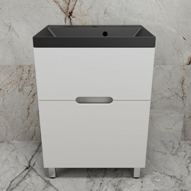 Тумба напольная Style Line Матис 60 с раковиной Asti 60 антрацит, 2 ящика, белая матовая - фото, отзывы, цена