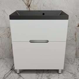 Тумба напольная Style Line Матис 70 с раковиной Asti 70 антрацит, 2 ящика, белая матовая - фото, отзывы, цена