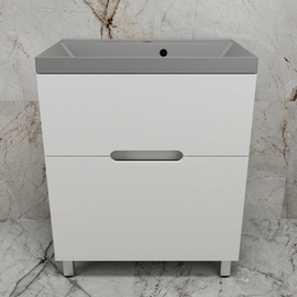 Тумба напольная Style Line Матис 70 с раковиной Asti 70 серый шелк, 2 ящика, белая матовая - фото, отзывы, цена