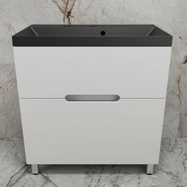 Тумба напольная Style Line Матис 80 с раковиной Asti 80 антрацит, 2 ящика, белая матовая - фото, отзывы, цена