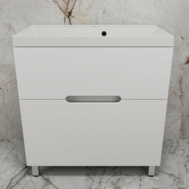 Тумба напольная Style Line Матис 80 с раковиной Asti 80 жасмин, 2 ящика, белая матовая - фото, отзывы, цена