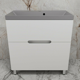 Тумба напольная Style Line Матис 80 с раковиной Asti 80 серый шелк, 2 ящика, белая матовая - фото, отзывы, цена