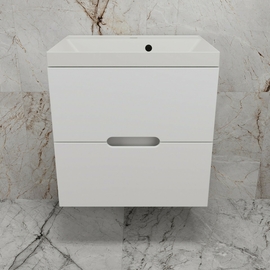 Тумба подвесная Style Line Матис 60 с раковиной Asti 60 жасмин, 2 ящика, белая матовая - фото, отзывы, цена