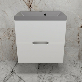 Тумба подвесная Style Line Матис 60 с раковиной Asti 60 серый шелк, 2 ящика, белая матовая - фото, отзывы, цена