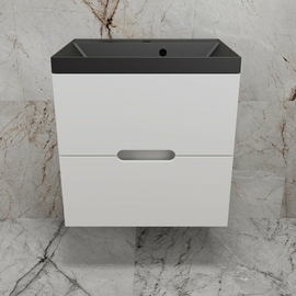 Тумба подвесная Style Line Матис 60 с раковиной Asti 60 антрацит, 2 ящика, белая матовая - фото, отзывы, цена