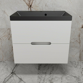 Тумба подвесная Style Line Матис 70 с раковиной Asti 70 антрацит, 2 ящика, белая матовая - фото, отзывы, цена