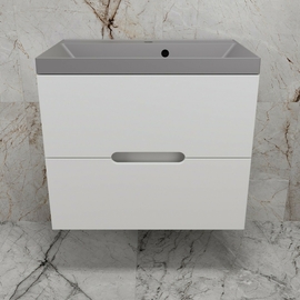 Тумба подвесная Style Line Матис 70 с раковиной Asti 70 серый шелк, 2 ящика, белая матовая - фото, отзывы, цена
