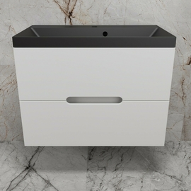 Тумба подвесная Style Line Матис 80 с раковиной Asti 80 антрацит, 2 ящика, белая матовая - фото, отзывы, цена