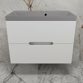 Тумба подвесная Style Line Матис 80 с раковиной Asti 80 серый шелк, 2 ящика, белая матовая - фото, отзывы, цена